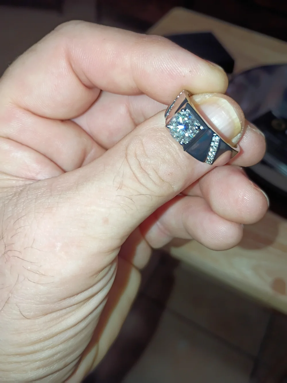 Men's Silver Ring with  moissanite Center Stone size 10